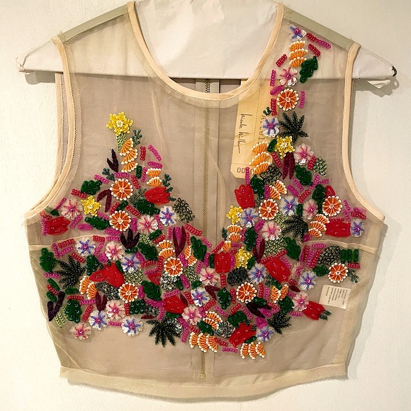 NWT Nicole Miller Leather beaded crop top - Picture 2 of 13